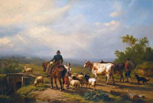 Rider Conversing With A Shepherdess In An Extensive Landscape by Eugene Joseph Verboeckhoven Oil Painting