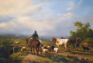 Rider Conversing With A Shepherdess In An Extensive Landscape by Eugene Joseph Verboeckhoven Oil Painting