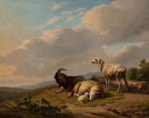 Sheep and Goats in a Landscape by Eugene Joseph Verboeckhoven Oil Painting