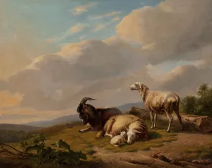 Sheep and Goats in a Landscape by Eugene Joseph Verboeckhoven Oil Painting