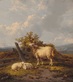 Sheep And Lambs In A Pasture by Eugene Joseph Verboeckhoven Oil Painting