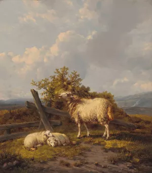 Sheep And Lambs In A Pasture by Eugene Joseph Verboeckhoven Oil Painting