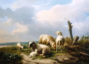 Sheep In A Landscape by Eugene Joseph Verboeckhoven Oil Painting