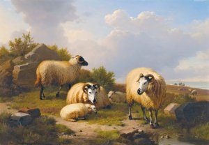 Sheep In A Scottish Landscape by Eugene Joseph Verboeckhoven Oil Painting