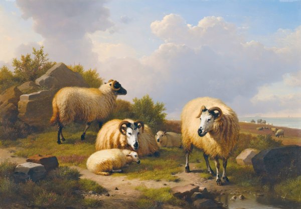 Main Product Photo of Sheep In A Scottish Landscape  Painting by Eugene Joseph Verboeckhoven