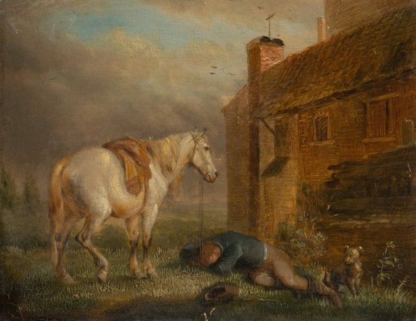 Main Product Photo of Sleeping horseman and steed  Painting by Eugene Joseph Verboeckhoven