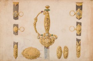 Design for a Sword Hilt, Scabbard, and Belt Fittings Oil painting by Eugene Julienne