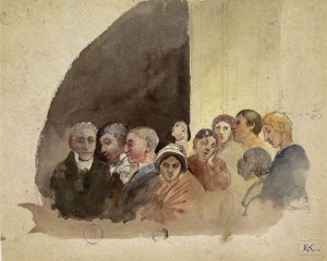 Verveelde toeschouwers bij een publieke voorstelling by Eugene Laermans Oil Painting