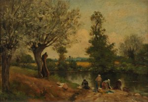 Paysage. Laveuses by Eugene Lambert Oil Painting