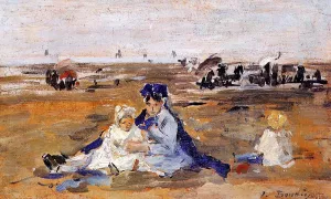 A Nanny on the Beach by Eugene-Louis Boudin - Oil Painting Reproduction