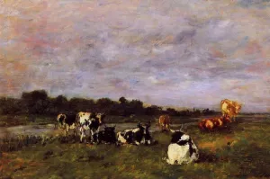 A Pasture on the Banks of the Touques painting by Eugene-Louis Boudin