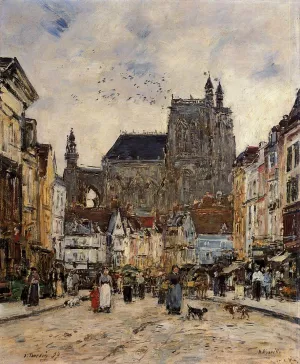 Abbeville, Street and the Church of Saint-Vulfran painting by Eugene-Louis Boudin