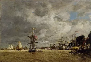 Anvers, Boats on the Ecaut by Eugene-Louis Boudin - Oil Painting Reproduction