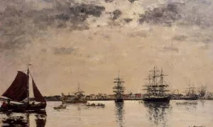 Anvers, Boats on the River Scheldt by Eugene-Louis Boudin Oil Painting