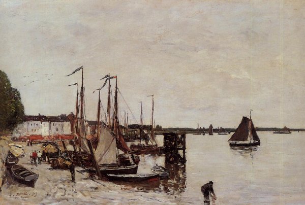 Anvers, Fishing Boats by Eugene-Louis Boudin - Hand-Painted Oil Painting Reproduction