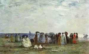 Bathers on the Beach at Trouville by Eugene-Louis Boudin - Oil Painting Reproduction