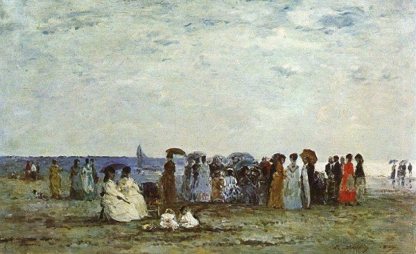 Bathers on the Beach at Trouville by Eugene-Louis Boudin - Hand-Painted Oil Painting Reproduction