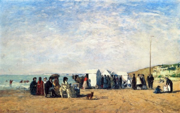 Bathing Hour on the Beach at Trouville by Eugene-Louis Boudin - Hand-Painted Oil Painting Reproduction