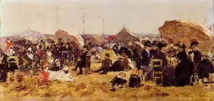Beach at Trouville by Eugene-Louis Boudin - Oil Painting Reproduction