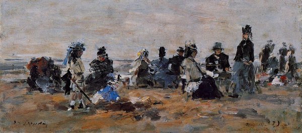 Beach Scene at Trouville, Evening by Eugene-Louis Boudin - Hand-Painted Oil Painting Reproduction