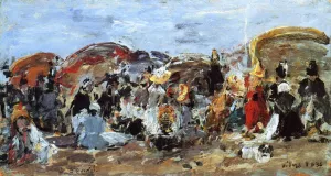 Beach Scene at Villers by Eugene-Louis Boudin - Oil Painting Reproduction