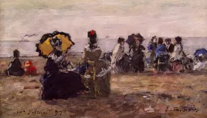 Beach Scene, the Yellow Parasol painting by Eugene-Louis Boudin