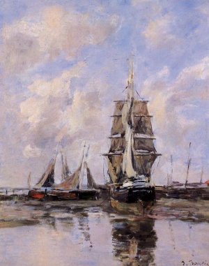 Beached Boats by Eugene-Louis Boudin Oil Painting