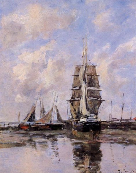 Beached Boats by Eugene-Louis Boudin - Hand-Painted Oil Painting Reproduction
