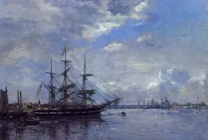 Belgique - L'Escaut, Tournant by Eugene-Louis Boudin - Oil Painting Reproduction