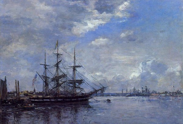Belgique - L'Escaut, Tournant by Eugene-Louis Boudin - Hand-Painted Oil Painting Reproduction