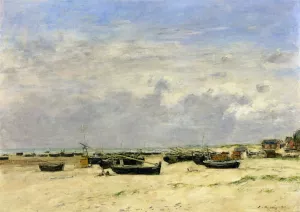 Berck, Boats Aground on the Beach by Eugene-Louis Boudin - Oil Painting Reproduction
