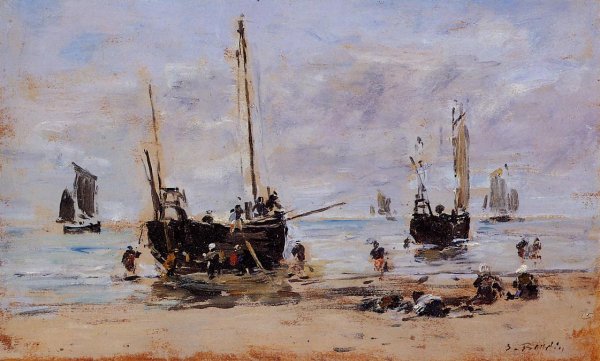 Berck, Fishermen at Low Tide by Eugene-Louis Boudin - Hand-Painted Oil Painting Reproduction