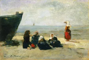 Berck, Fisherwomen Looking for the Return of the Boats painting by Eugene-Louis Boudin