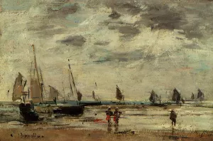 Berck, Jetty and Sailing Boats at Low Tide Oil painting by Eugene-Louis Boudin
