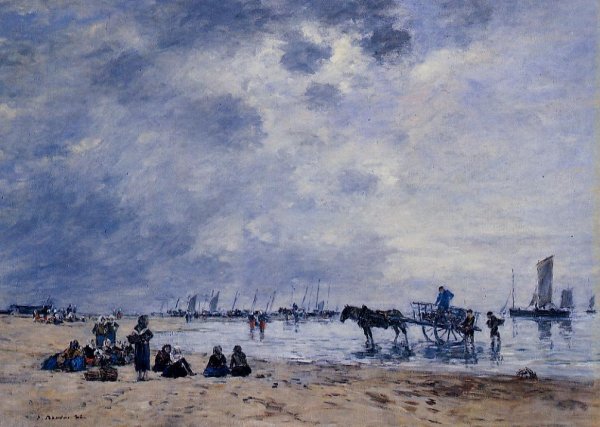 Berck, the Arrival of the Fishing Boats by Eugene-Louis Boudin - Hand-Painted Oil Painting Reproduction