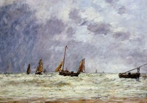 Berck, the Departure of the Boats by Eugene-Louis Boudin Oil Painting