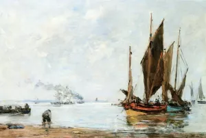 Boats At Anchor Along the Shore