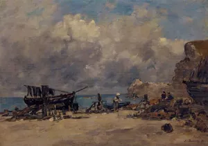 Boats at Etretat by Eugene-Louis Boudin - Oil Painting Reproduction