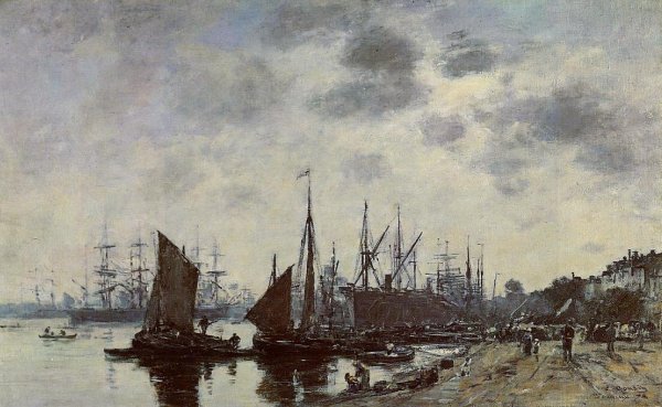 Bordeaux, Bacalan, View from the Quay by Eugene-Louis Boudin - Hand-Painted Oil Painting Reproduction