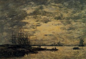 Bordeaux, Boats on the Garonne Oil painting by Eugene-Louis Boudin