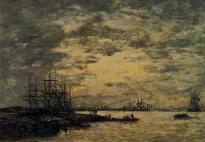 Bordeaux, Boats on the Garonne by Eugene-Louis Boudin - Oil Painting Reproduction