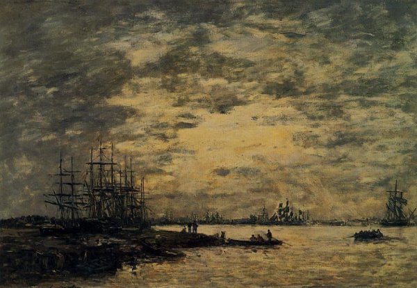 Bordeaux, Boats on the Garonne by Eugene-Louis Boudin - Hand-Painted Oil Painting Reproduction