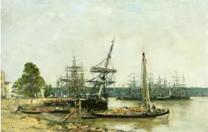 Bordeaux, Moored Boats on the Garonne by Eugene-Louis Boudin - Oil Painting Reproduction