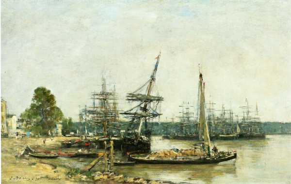 Bordeaux, Moored Boats on the Garonne by Eugene-Louis Boudin - Hand-Painted Oil Painting Reproduction