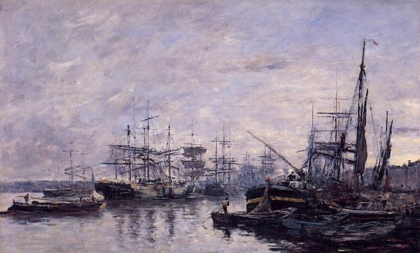 Bordeaux, the Port by Eugene-Louis Boudin - Hand-Painted Oil Painting Reproduction