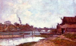 Bridge on the River Touques at Deauville by Eugene-Louis Boudin - Oil Painting Reproduction