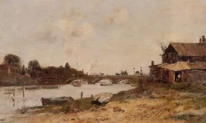 Bridge over the Touques at Deauville by Eugene-Louis Boudin - Oil Painting Reproduction
