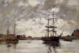 Bridge over the Touques by Eugene-Louis Boudin Oil Painting