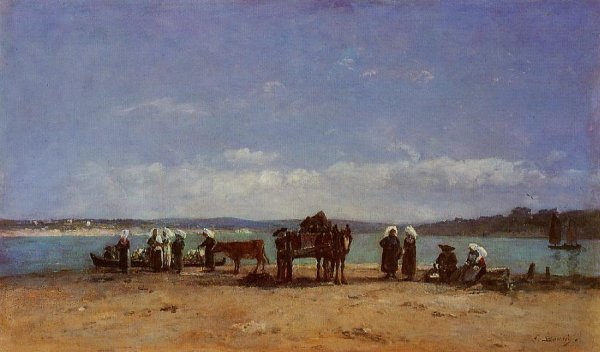 Brittany, Fishermen's Wives on the Shore by Eugene-Louis Boudin - Hand-Painted Oil Painting Reproduction
