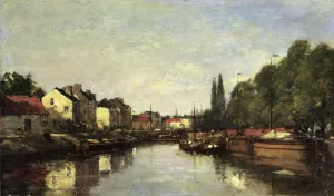 Brussels, the Louvain Canal by Eugene-Louis Boudin - Oil Painting Reproduction